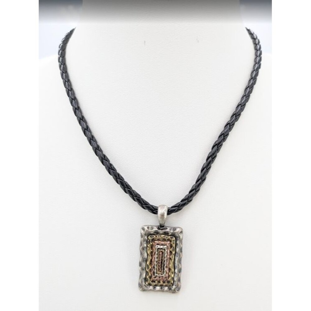 Pendant Necklace Lia Sophia Rectangle Mixed Tone Braided Cord Signed 20 in 24g